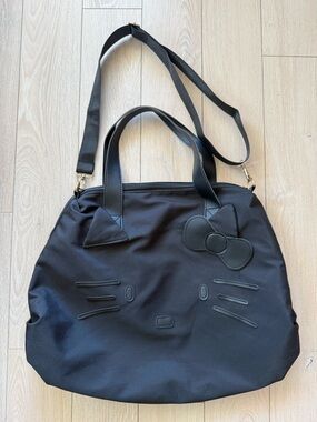 Hello Kitty Face Duffle Tote Bag All Black Durable Lightweight Travel Gym Bag